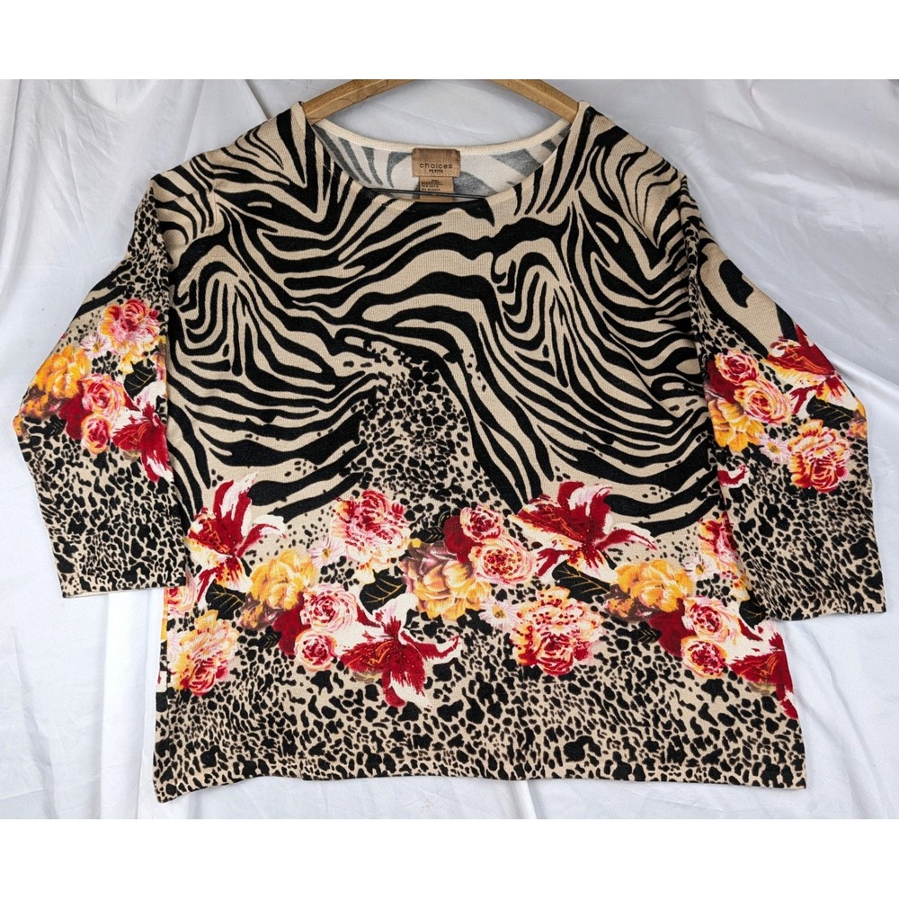 Choices Petite Animal Print Floral Beaded Knit Sweater PXL Leopard Mob Wife